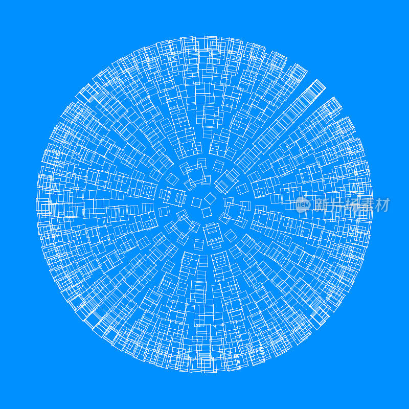 3D插图展示了从顶部观看的球体或“北极”，由复杂的立方体轮廓组成，展示了引人入胜的透视效果。