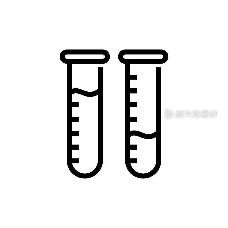 实验室设备和试管线图标。实验室，微生物学，医学研究，测试，分析，医学，医院。