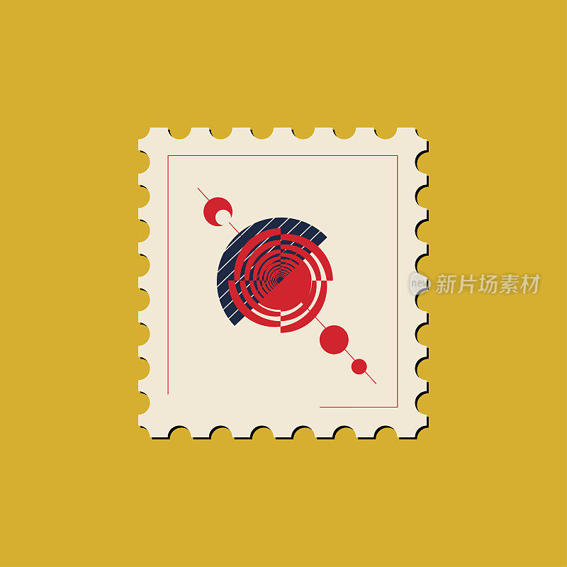 采购产品邮票模板与复制空间，邮票与抽象的二维几何形状，几何形状，线，圆，圆，平面设计说明