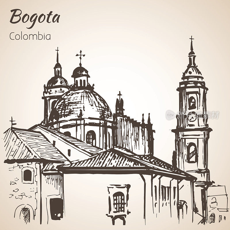 波哥大第一大教堂。草图