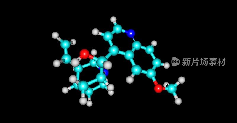 奎宁的分子结构孤立在黑色上