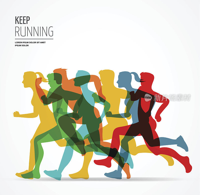 跑马拉松，人跑，彩绘海报