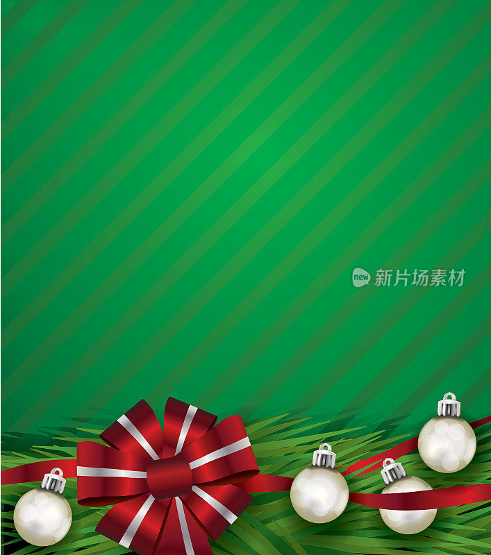 红色圣诞假期弓和银饰背景插图