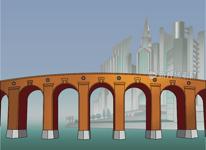 这座特大城市的大桥。海报。