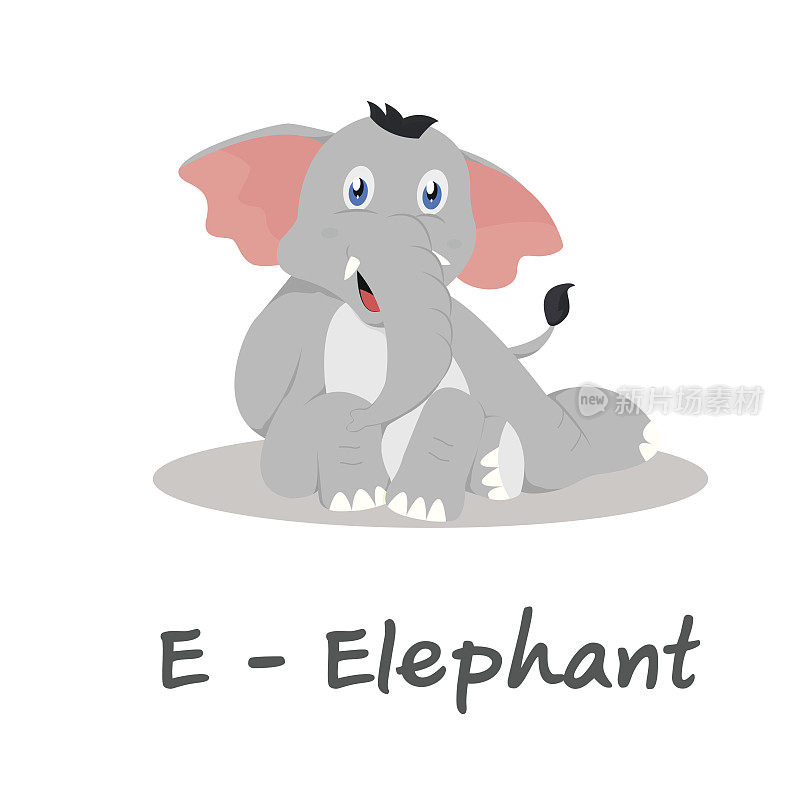 给孩子们的孤立的动物字母，E代表大象