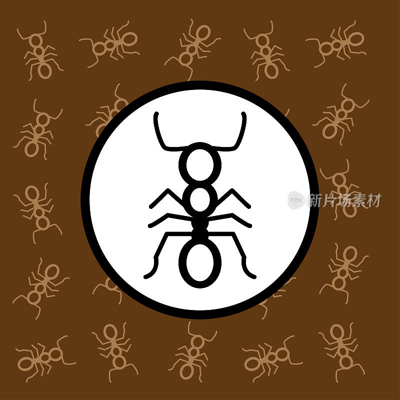 棕色背景上的蚂蚁图标和符号