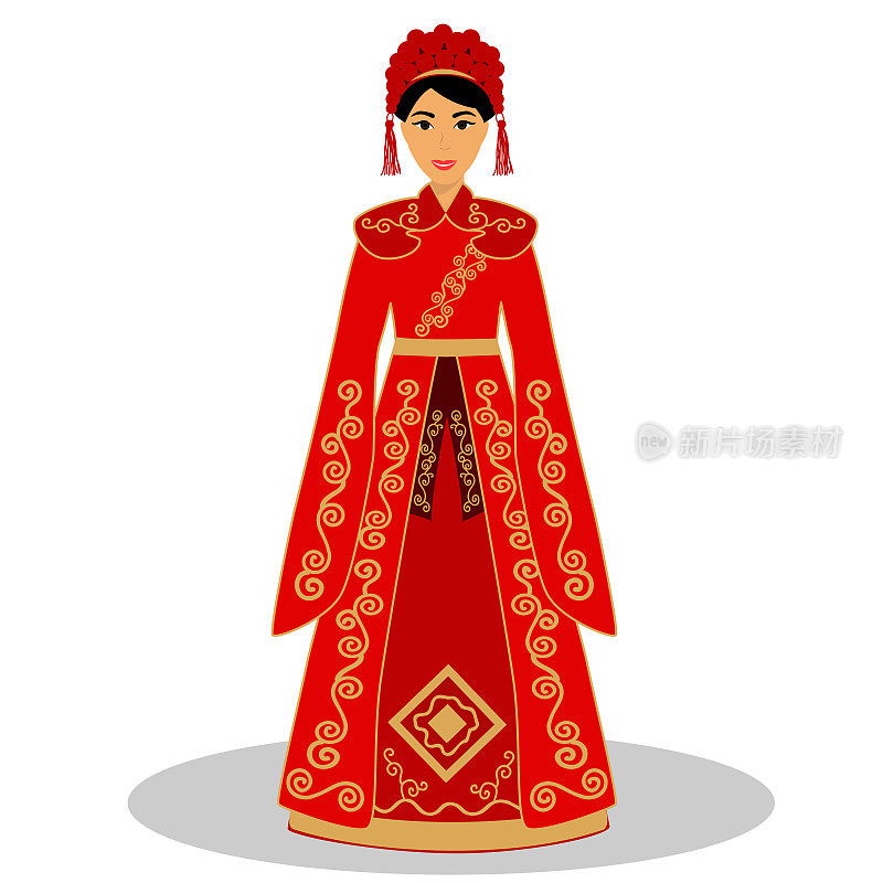 中国传统的新娘。穿着婚纱的新娘。
