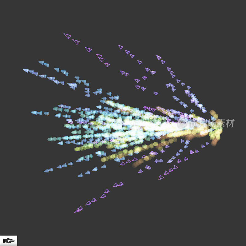 带有动态发射粒子的数组。摘要动态背景。散景效果。带有运动效果的合成。矢量插图。