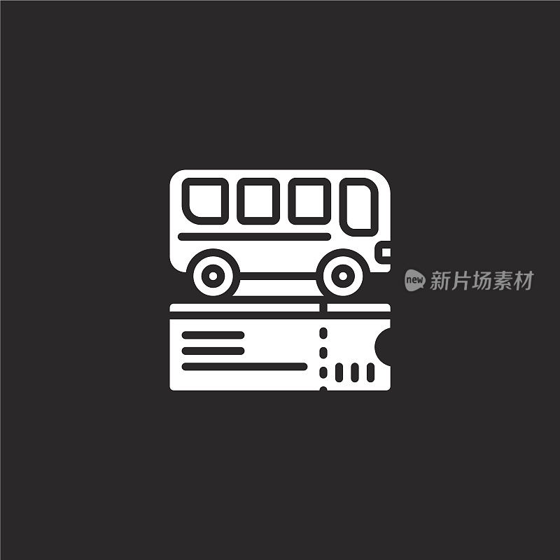 车票图标。填充公交车票图标用于网站设计和手机、应用程序开发。巴士票图标从填补空白年收集孤立的黑色背景。