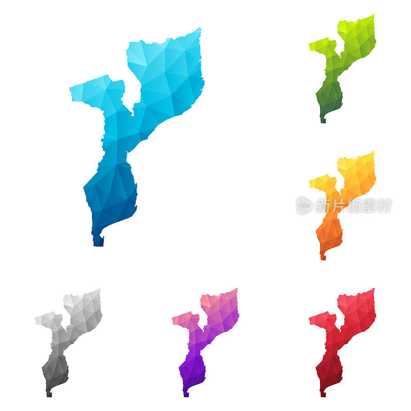 莫桑比克地图在低多边形风格-彩色多边形几何设计
