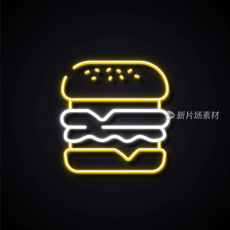 发光的霓虹灯效果汉堡包图标。大纲符号集合