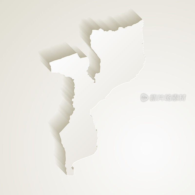 莫桑比克地图与剪纸效果空白背景