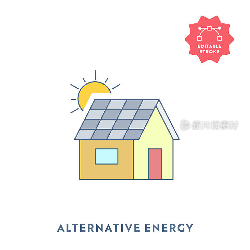 可编辑笔触和完美像素的替代能源平面图标。