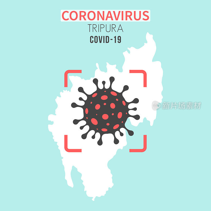 带有冠状病毒(COVID-19)细胞(红色取景器)的特里普拉地图