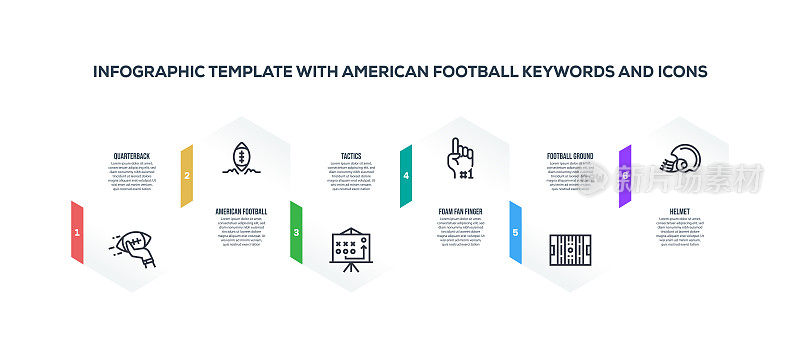 美式足球关键词和图标的信息图表设计模板