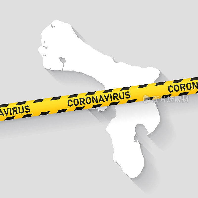 博内尔带冠状病毒警告胶带的地图。Covid-19爆发