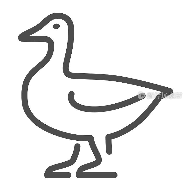 鸭子线图标，农场动物概念，家禽标志的白色背景，鸭鸟轮廓图标在轮廓风格的移动概念和网页设计。矢量图形。