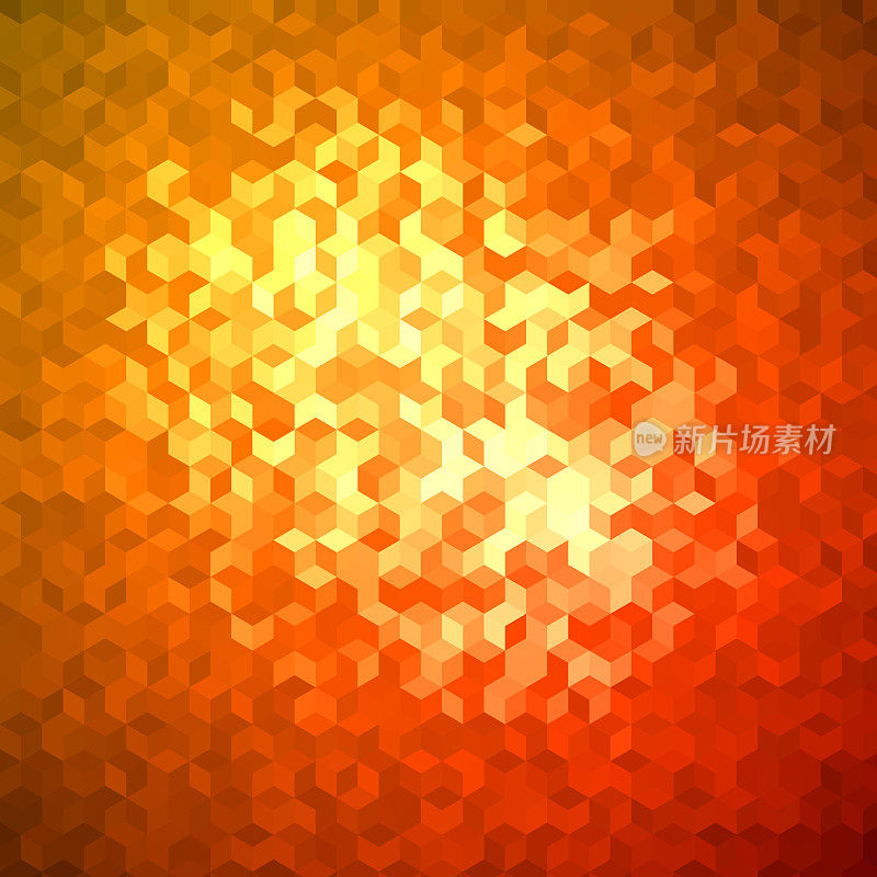 立方体形状的模式，与中心辉光。连续模式背景插图与金色梯度