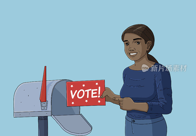 非裔美国妇女用信封寄选票