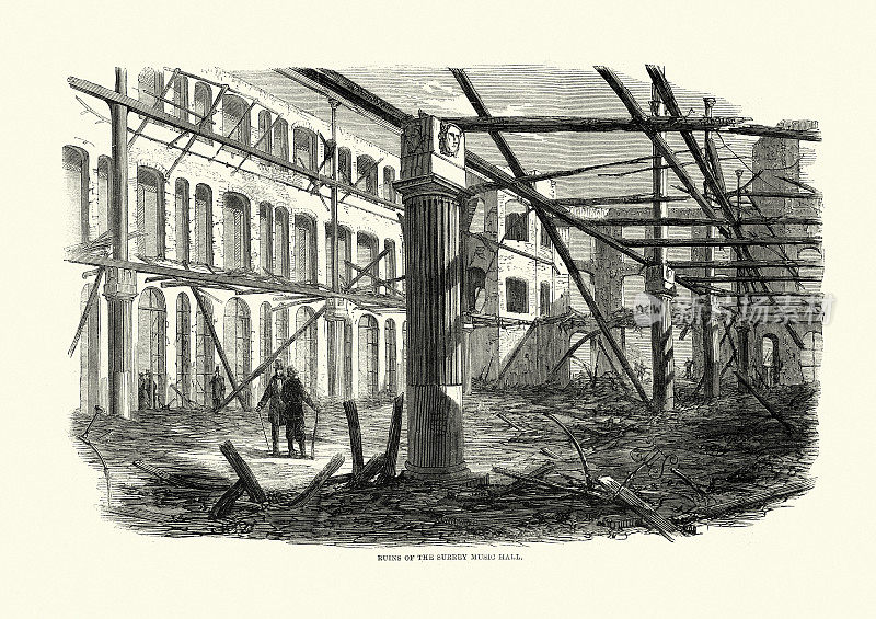 萨里音乐厅废墟，纽因顿，1862年，被大火烧毁