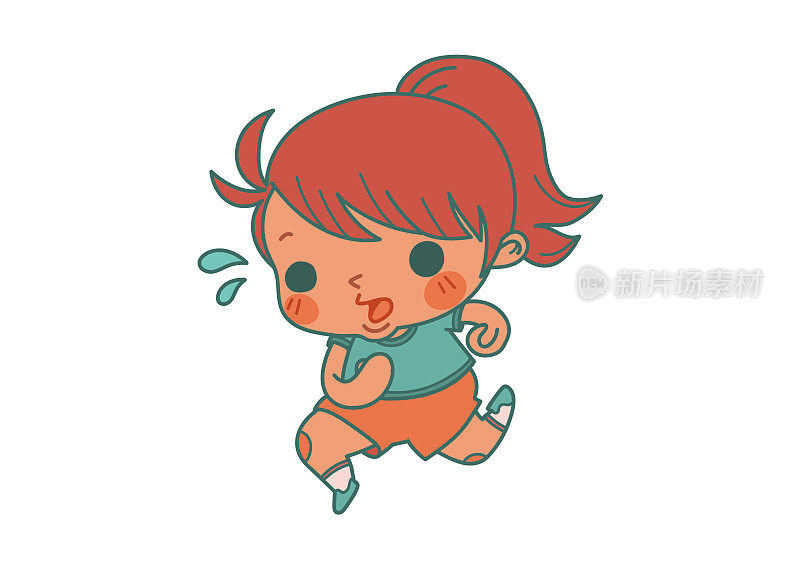 红脸蛋红头发的跑步女孩穿着运动服