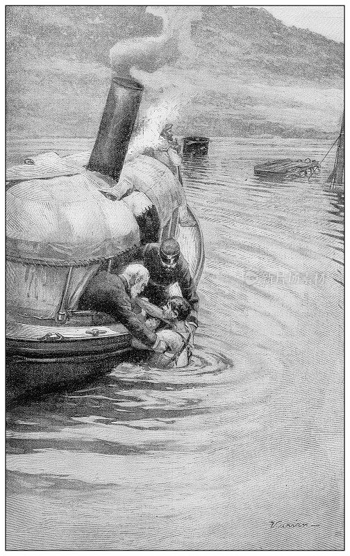 古董插图:从水中救人