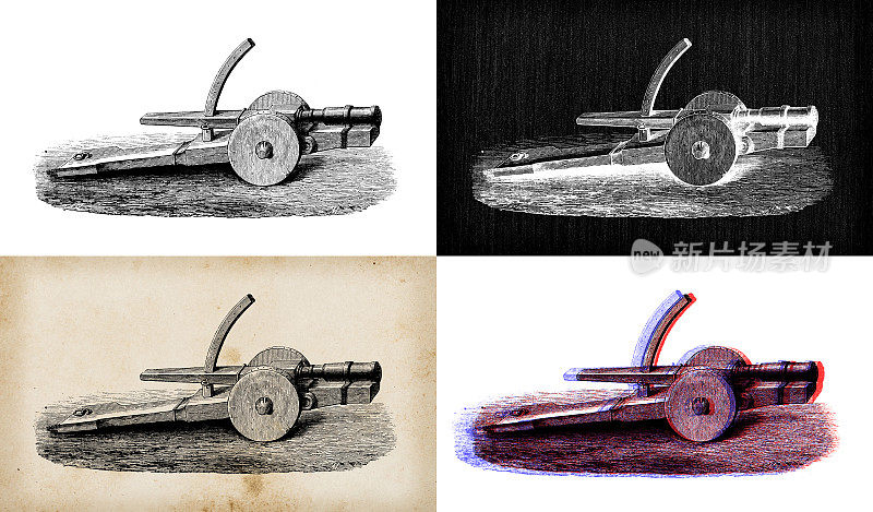 科学发现的古董插图:战争武器和爆炸物