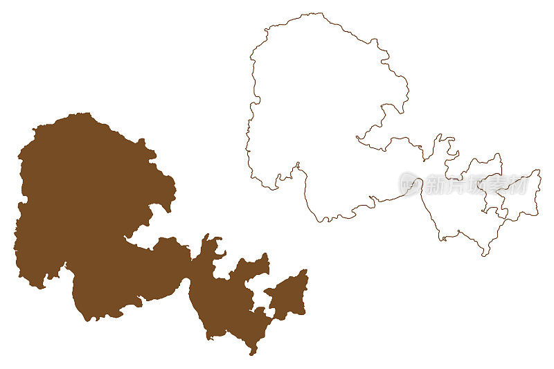 主岛(大不列颠及北爱尔兰联合王国，奥克尼群岛，苏格兰)地图矢量插图，潦草草图赫罗西或波莫纳地图