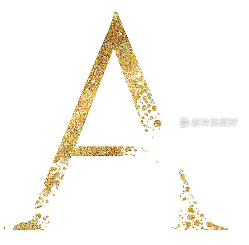 金光闪闪的大写字母A与分散效果孤立插图