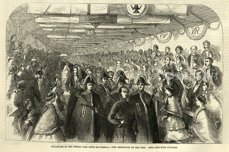 弗雷德里克・威廉王子和公主(维多利亚，皇家公主)在格雷夫森德码头游行，1858年，19世纪