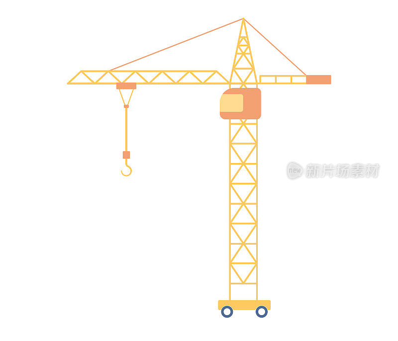 建筑起重机图标。工业用黄色起重机和起重发电机。矢量平面插图