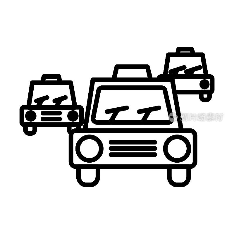 交通图标。单线交通轮廓图标孤立的白色背景。直线矢量交通标志，网页和移动的符号。