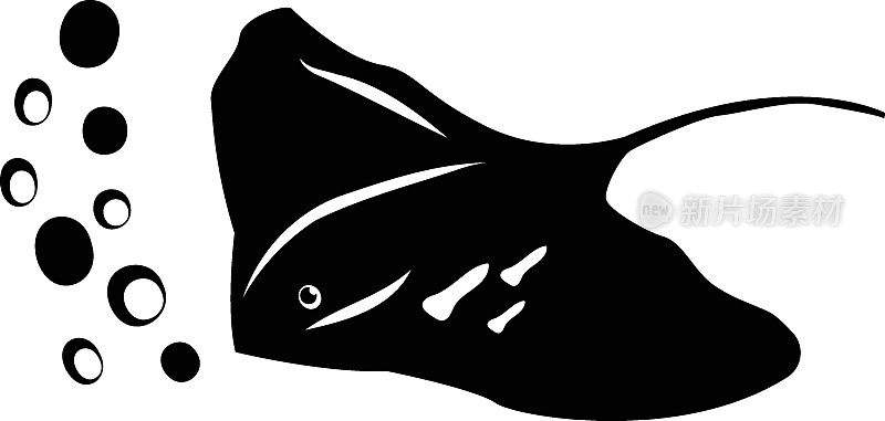 鞭尾黄貂鱼概念，黄貂鱼矢量图标设计，水生生物符号，水族馆宠物标志，水下动物库存插图，