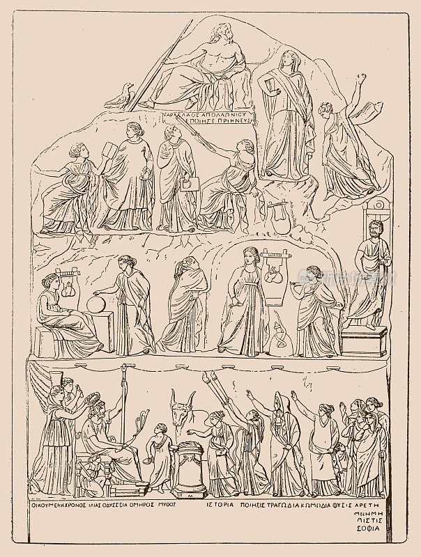 荷马的神化——古典和新古典艺术中的场景，表现了诗人荷马的神化或提升到神的地位