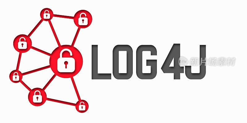 Log4J插图的概念。Log4Shell安全漏洞。数据中心网络感染概念。