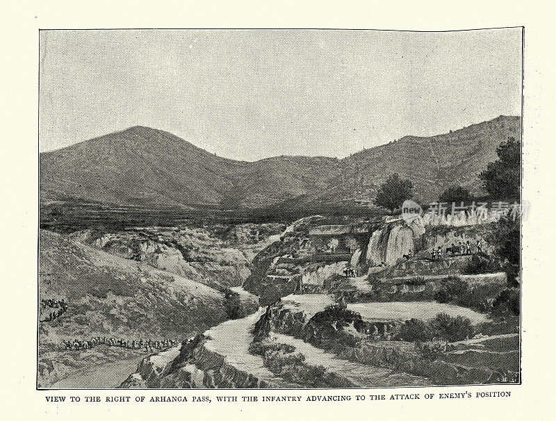 英国陆军步兵在阿hanga山口，1898年，印度边境战争，19世纪