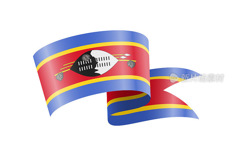 Eswatini国旗飘扬。白底飘扬的国旗。