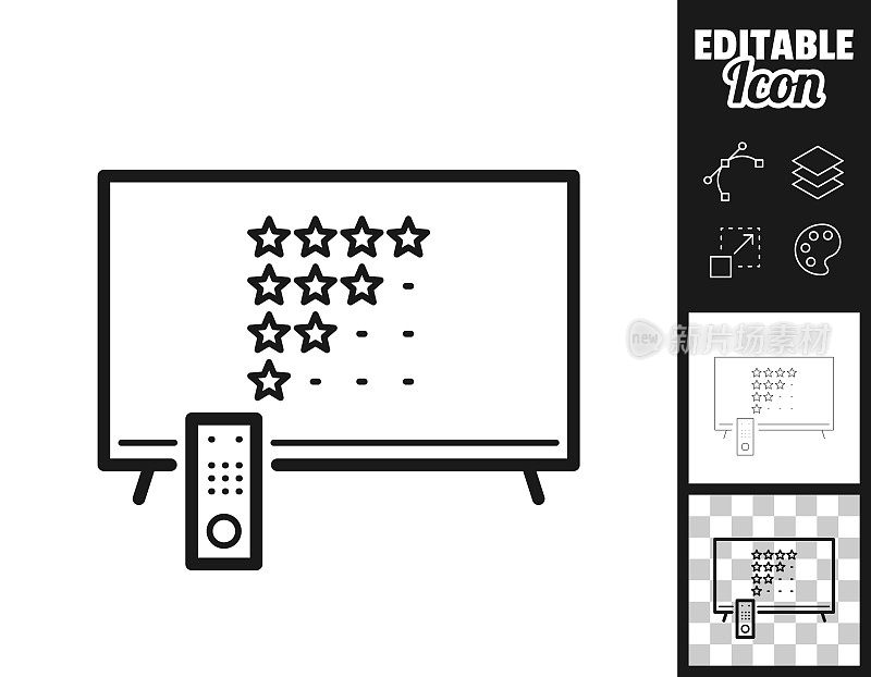有星级的电视节目。图标设计。轻松地编辑