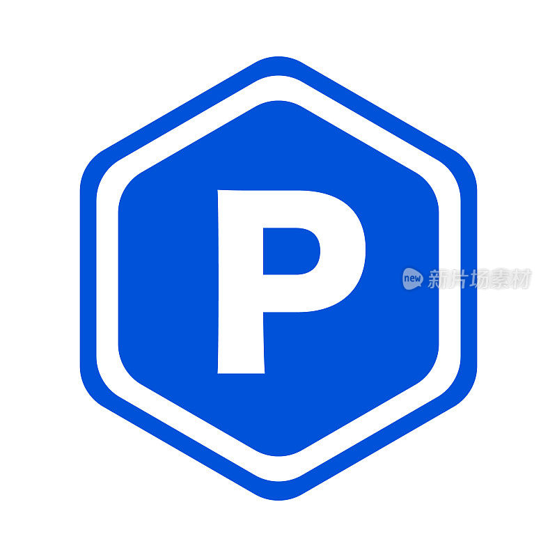 六角停车标志。停车场停车标志，自行车停车，摩托车停车。向量。