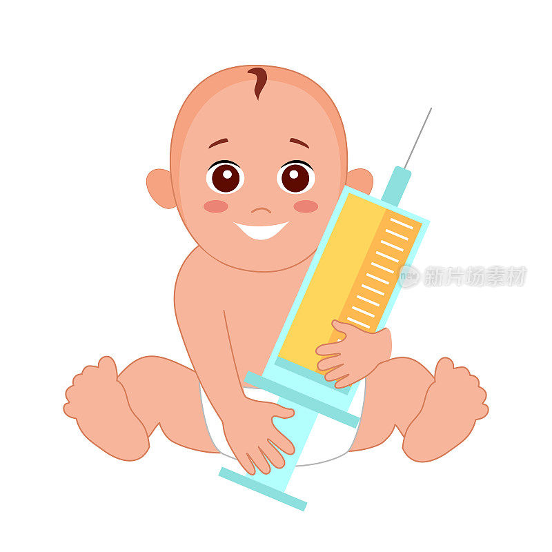 婴儿疫苗概念载体插图在白色背景。儿童接种疫苗。