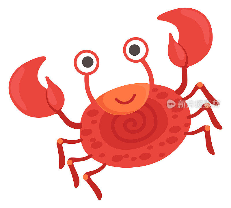 有趣的螃蟹角色，跳舞的卡通水下动物