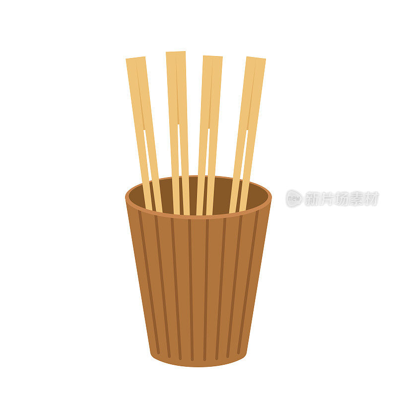 竹杯矢量。竹制的杯子里装满了筷子。筷子放在杯子里。