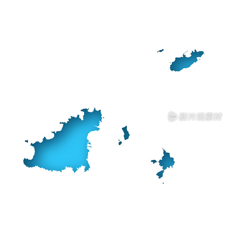 格恩西岛的贝利威克地图-白纸在蓝色背景上裁剪