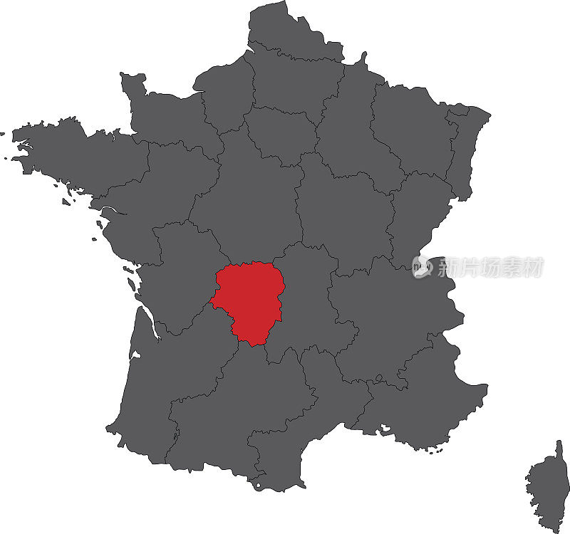 利木赞红色在灰色的法国地图矢量