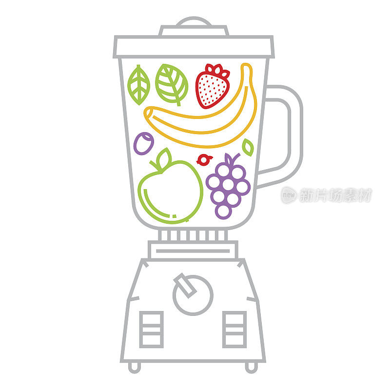 搅拌机与水果和浆果矢量插图