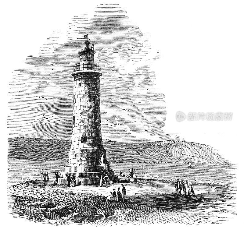 1870年，普利茅斯防波堤灯塔;