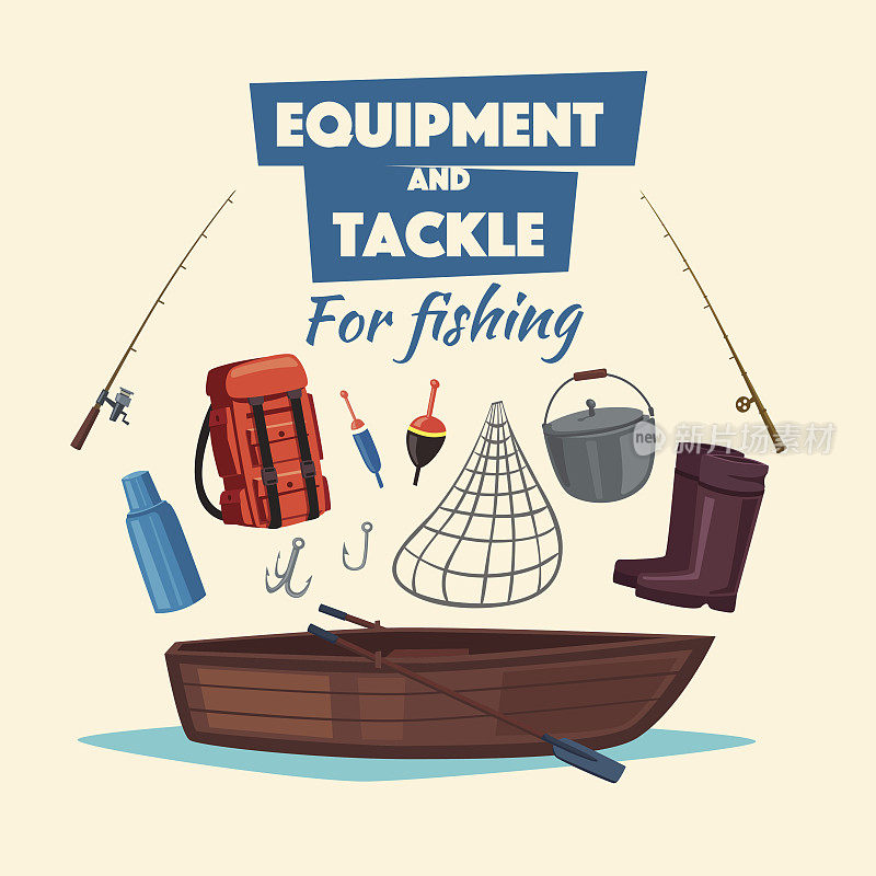渔具和渔人矢量渔具组