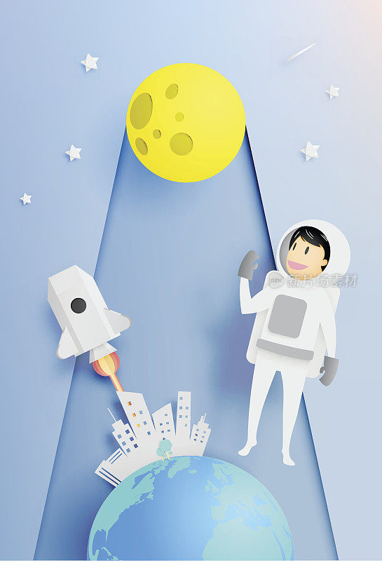 宇航员与宇宙背景在纸艺术风格