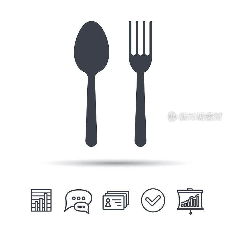 食物图标。叉子和勺子的标志。