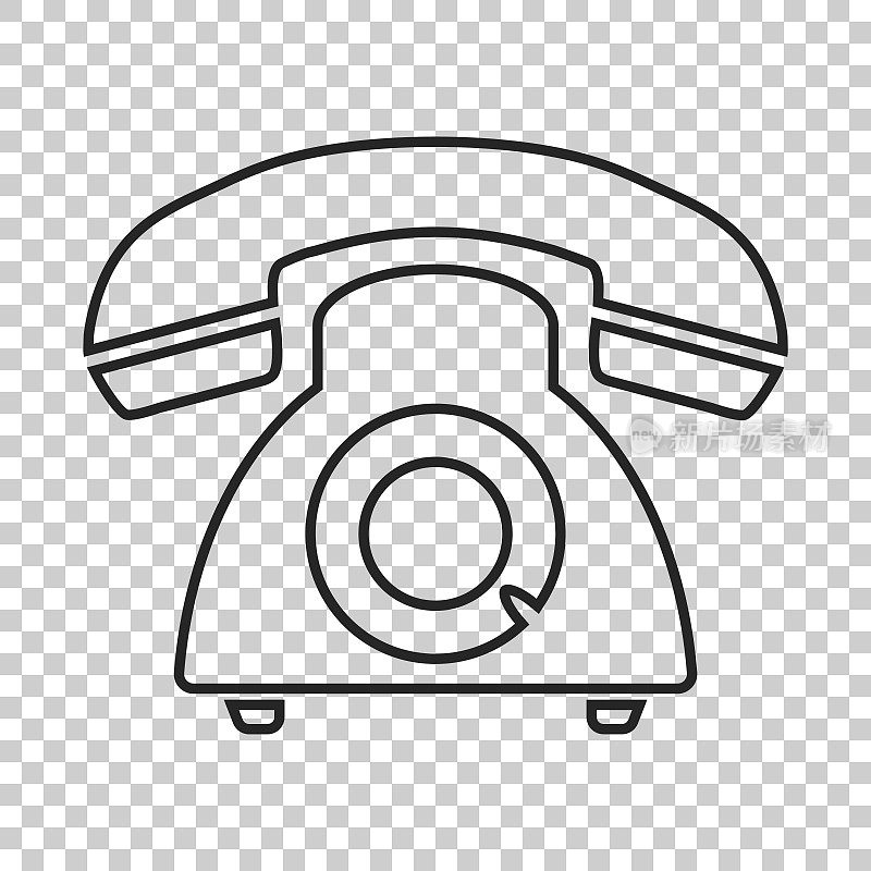 电话矢量图标在线条风格。古老的电话符号插图。